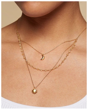 AU発◆RELIQUIA◆水・汗に強い/チェーン&CZネックレス☆38㎝ 316L Sun & Moon Layered Necklace | misyjewelry