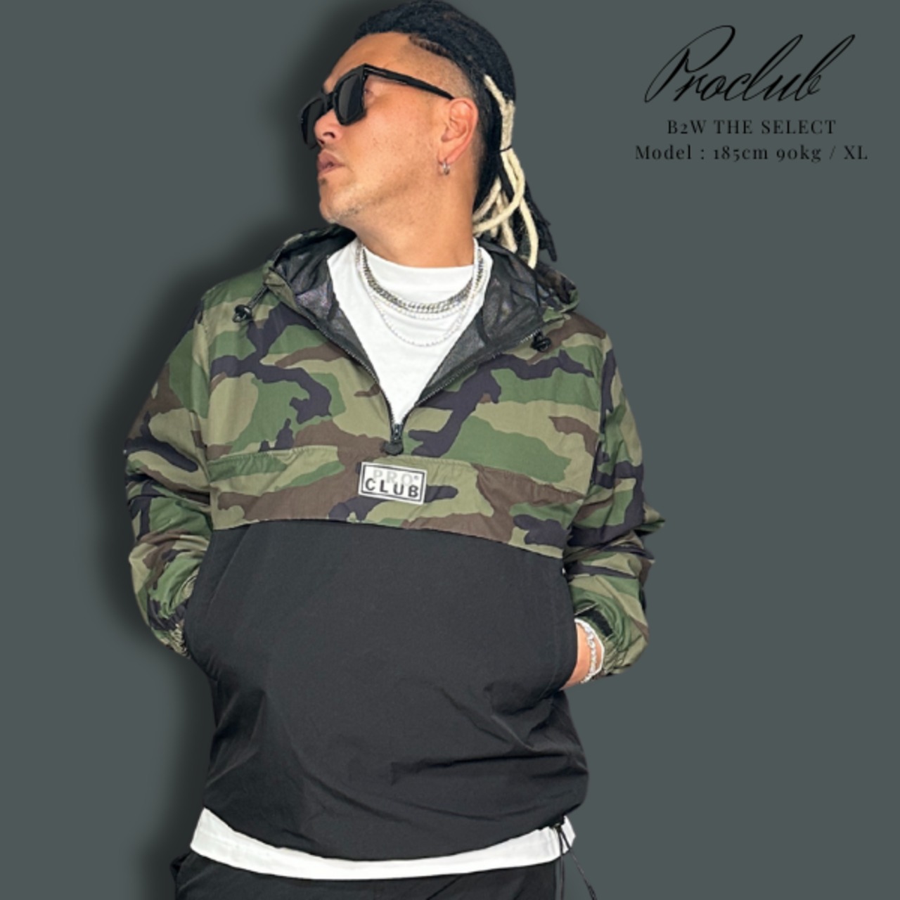 PRO CLUB 「Nylon Hooded Pullover Anorak Jacket Camo×Black」 - 1