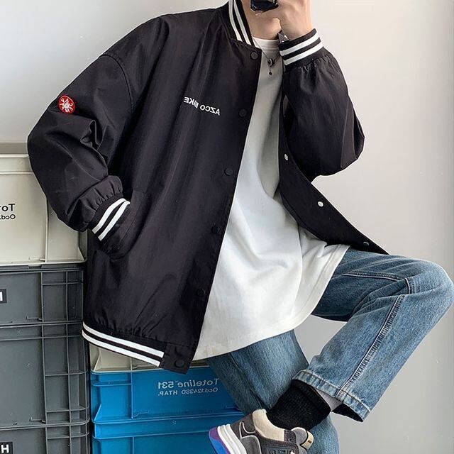 【予約販売】スタジャン ブルゾン ライン アウター メンズ ブラック グレー ブルー ユニセックス カジュアル こなれ感 お洒落 韓国トレンド 春 秋 M/L/XL/2XL