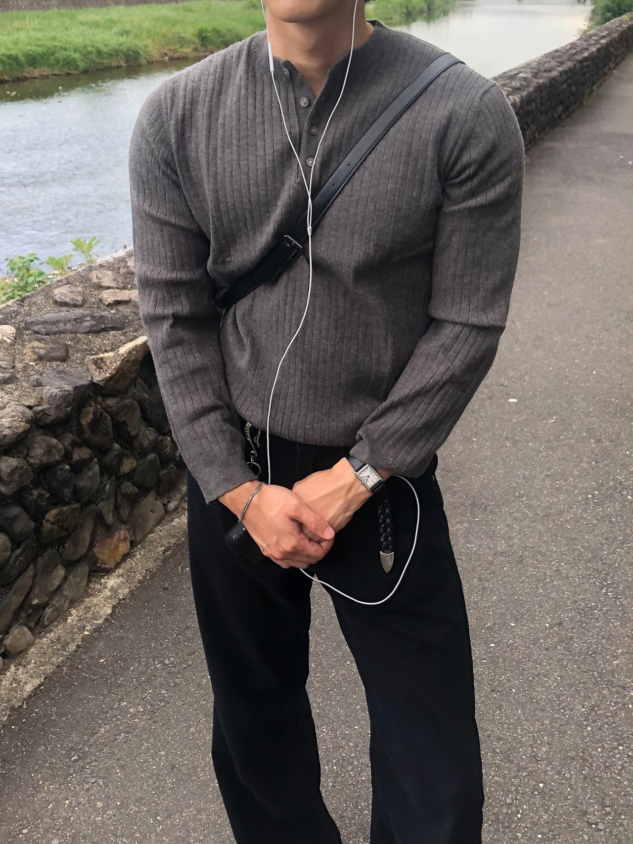 【Muscle Fit】Cashmere Ribbed Henley Neck Knit (5color) - 7
