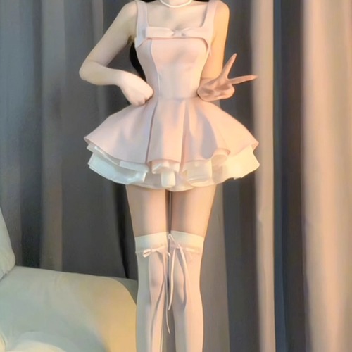 リボンノースリーブティアードフレアワンピ ・70502