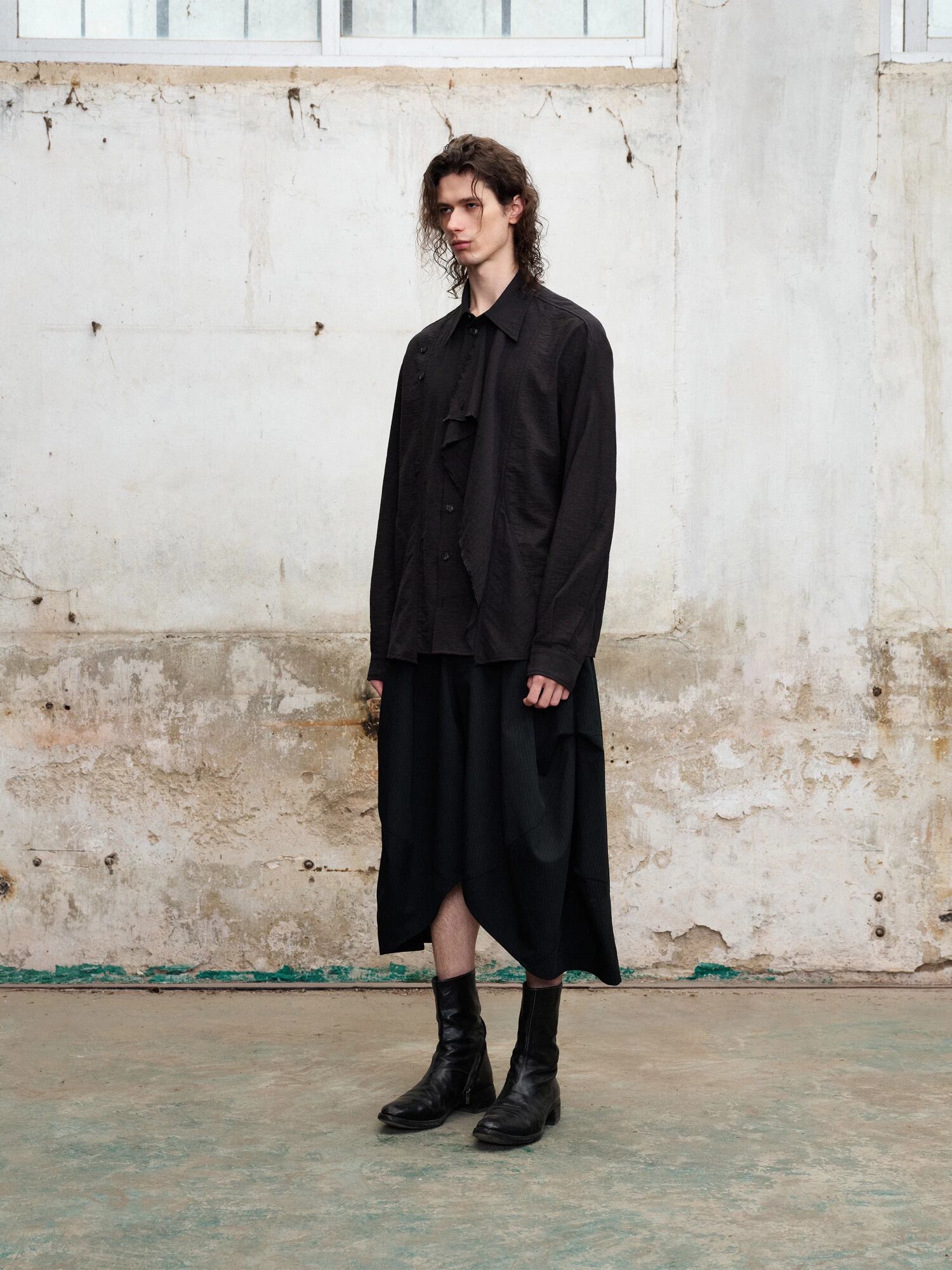【ORV0093】Layered Linen-Blend Long-Sleeve Shirt
