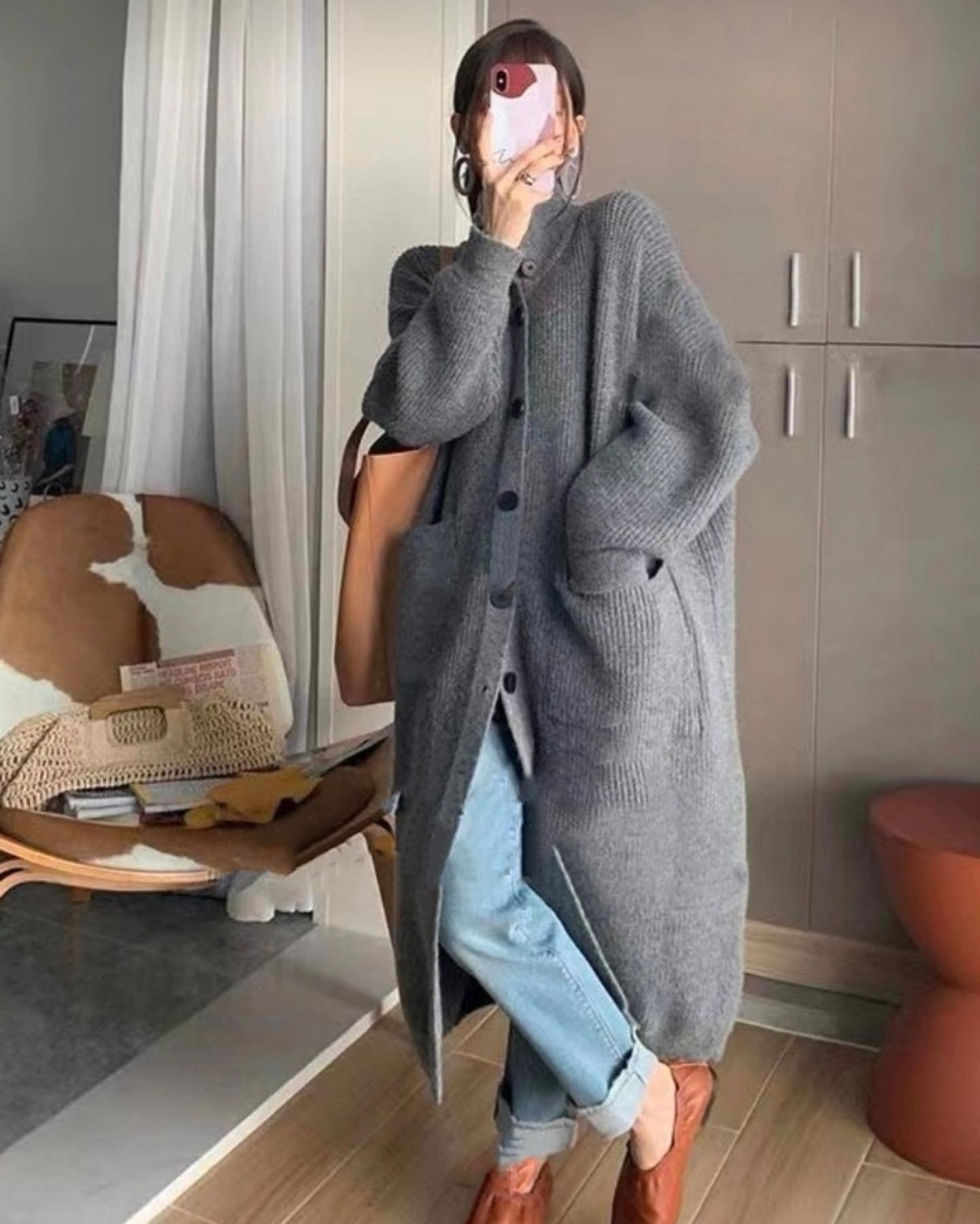 2color / ハイネックニットボリュームカーディガン