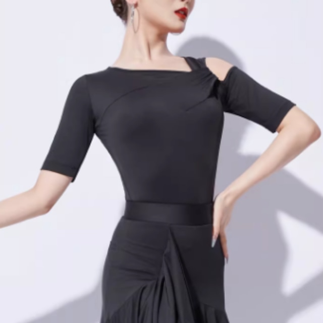 アシンメトリー オープンショルダー ストレッチ トップス 2col D00598