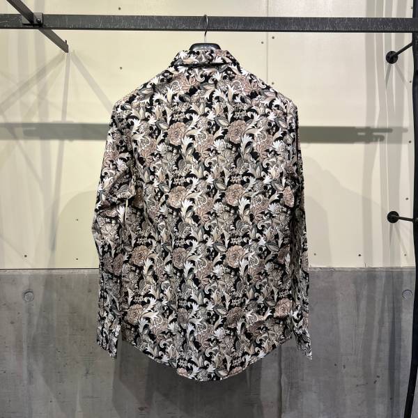 ブラック 花柄長袖シャツ 柄シャツ ストレッチコットン メンズ