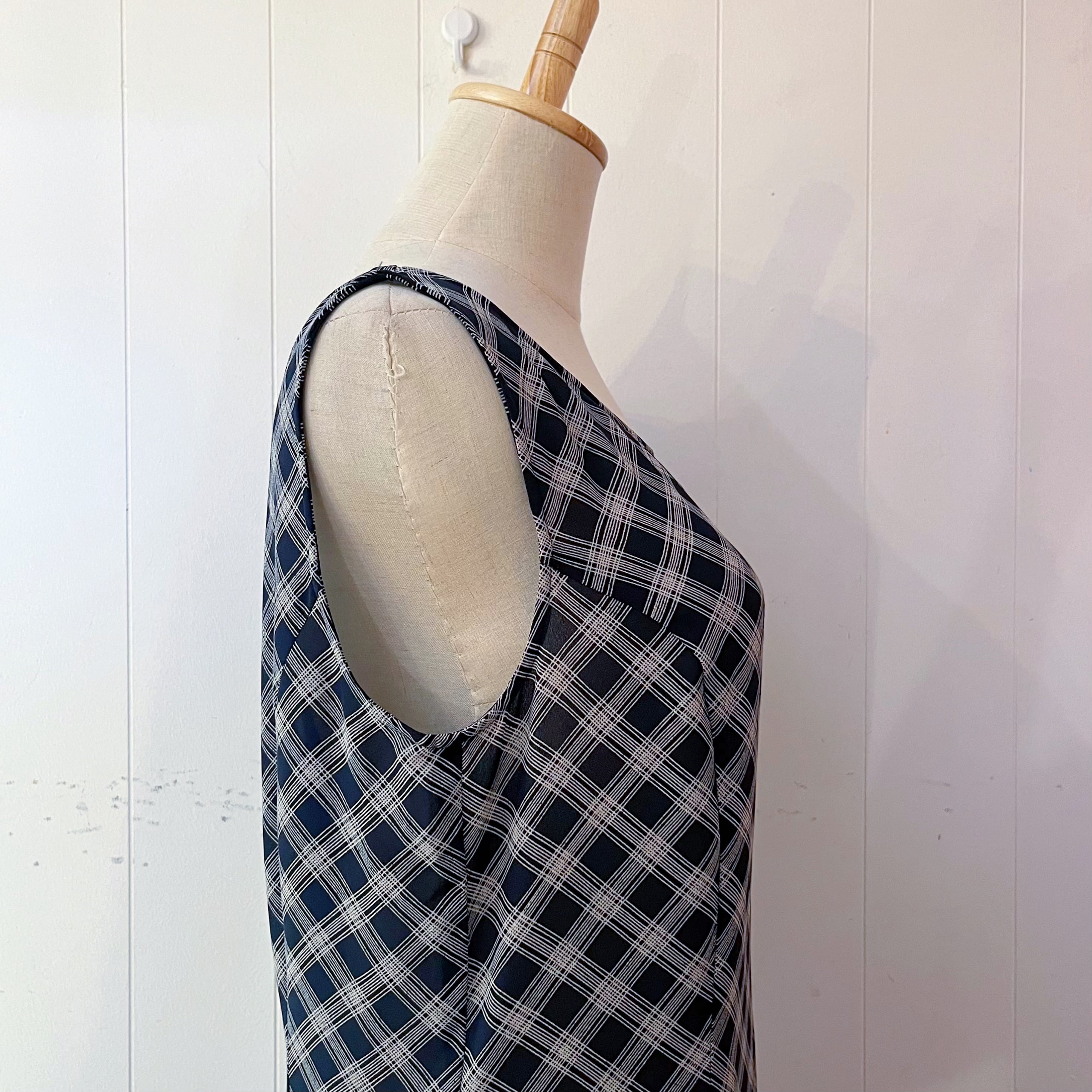 navy plaid sleeve less one-piece
