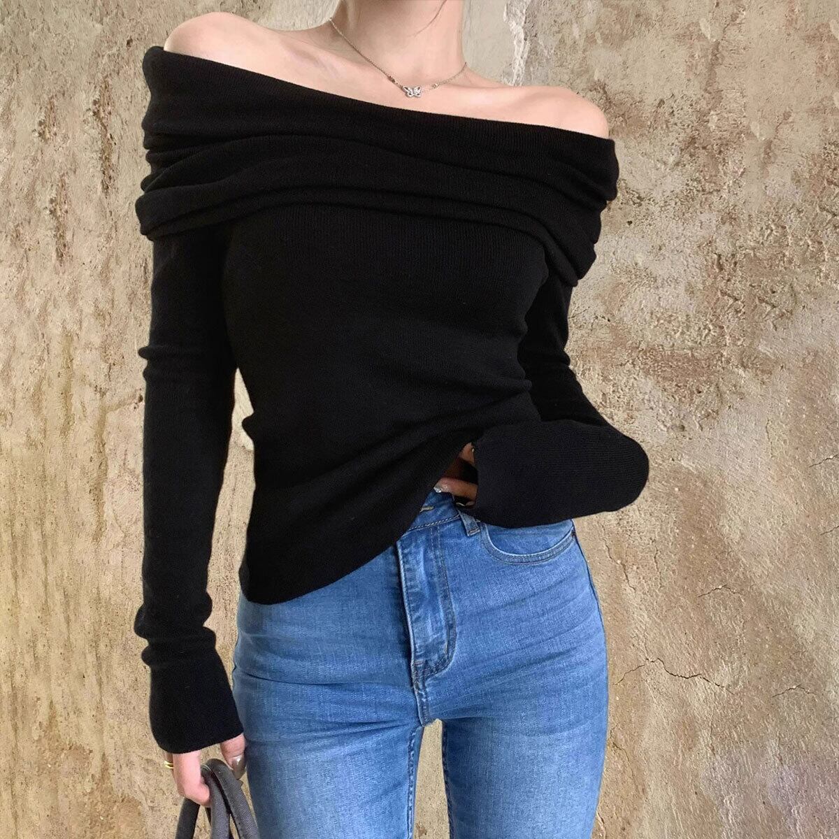 オフショルダー ニット レディース 春秋冬 韓国 オフショル 肩出し トップス おしゃれ 大人 カジュアル フェミニン リブニット セーター 無地 きれいめ 肌見せ 大人可愛い 大人女子