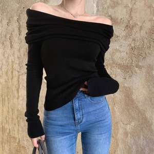 オフショルダー ニット レディース 春秋冬 韓国 オフショル 肩出し トップス おしゃれ 大人 カジュアル フェミニン リブニット セーター 無地 きれいめ 肌見せ 大人可愛い 大人女子
