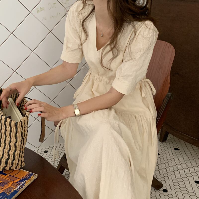 Vネックドレス サマーウェスト薄手スタイルスカート 夏物 試着室25916862853