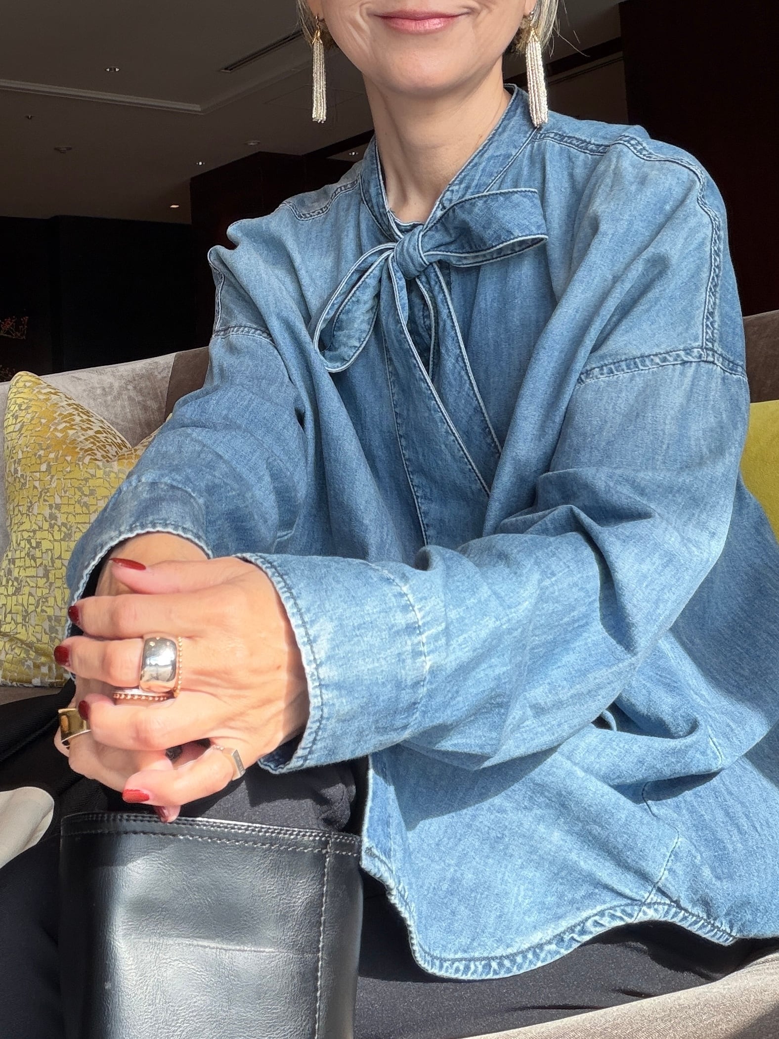 再販】デニムボウタイブラウスブルー | 3e Troisieme トロワズイエム