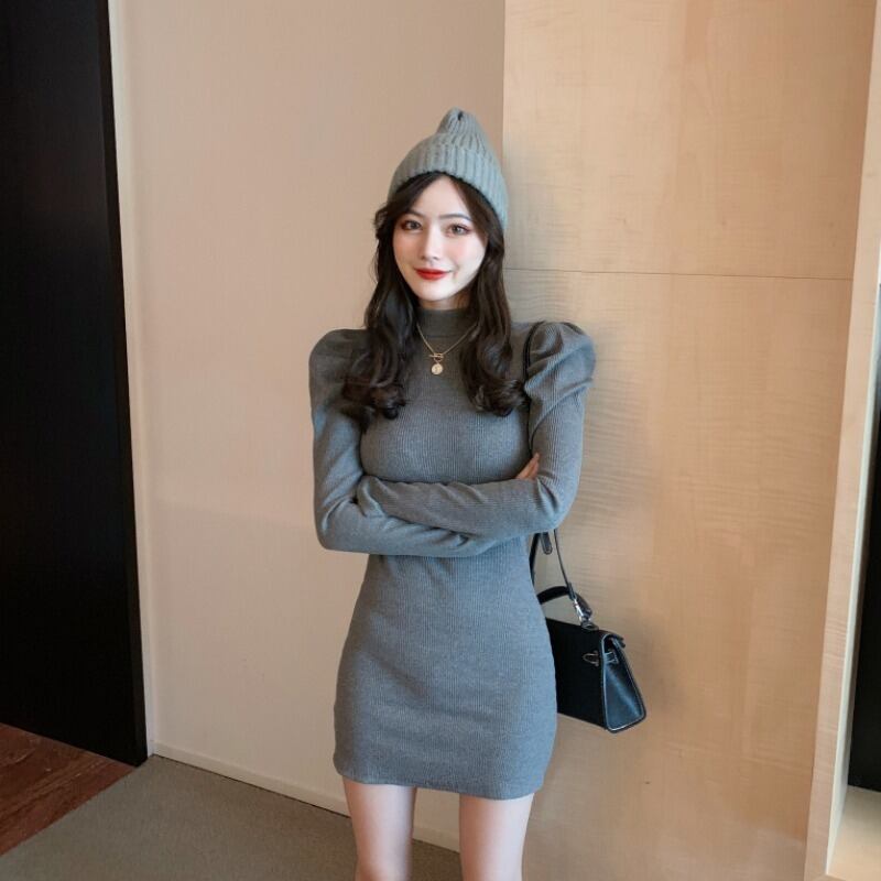 セクシーなバッグヒップスカート、小さな背の高い襟のウエスト、薄い気質、長袖のボトミングドレス女性2020年秋新しいスタイル ドラファッションホール97097241191