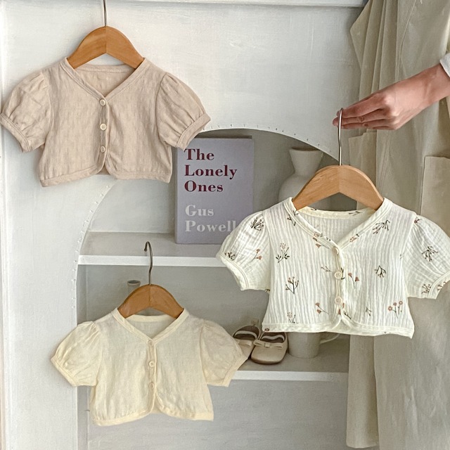 【BABY】野花フラワーパフスリーブ半袖カーディガン - 9