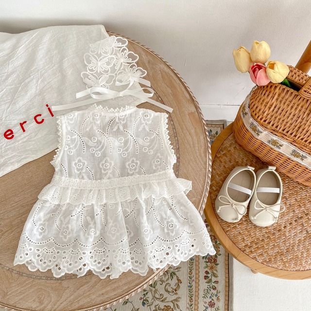 【BABY】パンチング刺繍レースノースリーブワンピース - 11