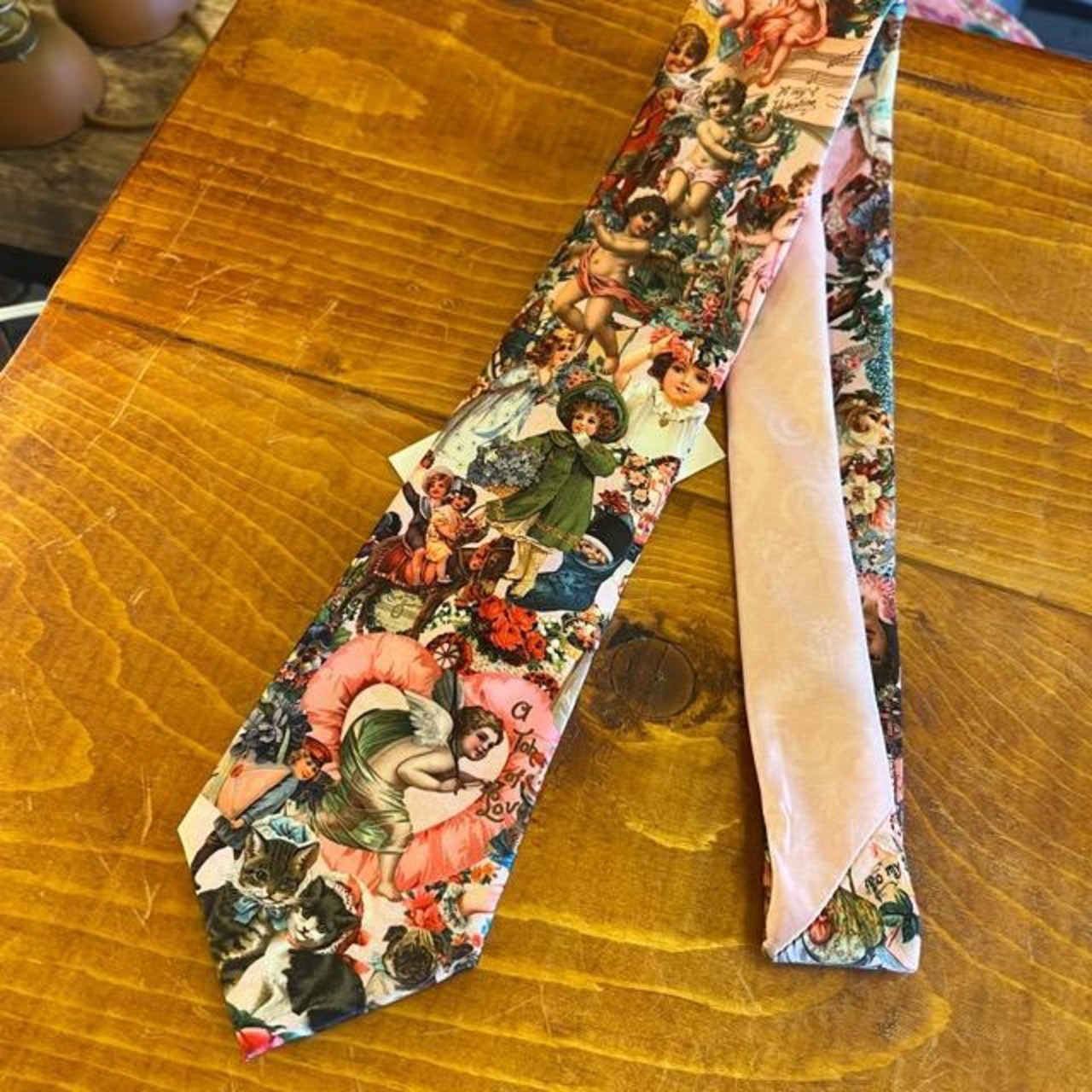 TOPANGA Accessory Heritage Tie, Angel Cat, Pink, Perfect for Gifts, Formal, Casual, Classic, Vintage　