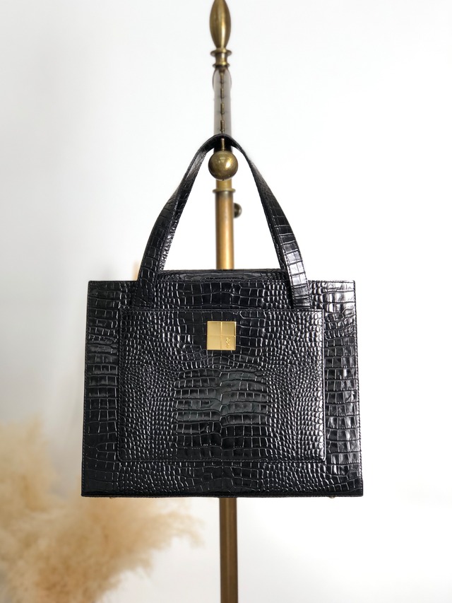 Yves Saint Laurent イヴ・サンローラン ハンドバッグ ブラック YSL レザー クロコ型押し vintage ヴィンテージ オールド 3e2ciz