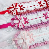 ♡ Candy ギンガムチェック柄 フリルレースリボンヘッドドレス red ♡
