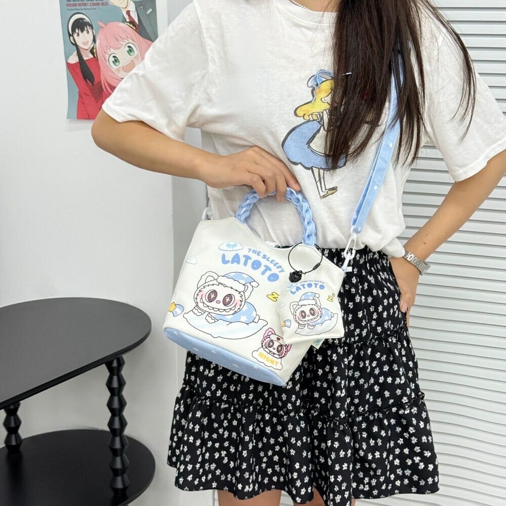 同柄チャーム付き!labubu ラブブ バケツバッグ 2WAY ショルダーバッグ 手提げバッグ レディース 軽量 ミニバッグ 通勤 普段使い 可愛い お揃い