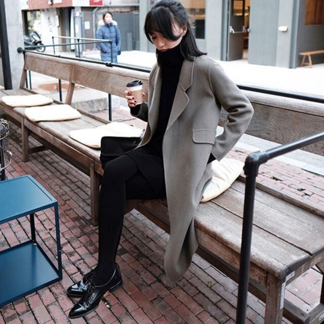 【予約販売】 レディース アウター シンプル 大人っぽい ストレート ロング丈 ツイード S/M/L/XL