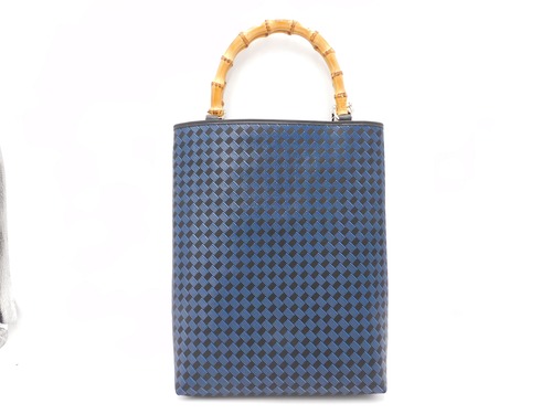 バンブー手提げ（特大）黒/紺　網代柄