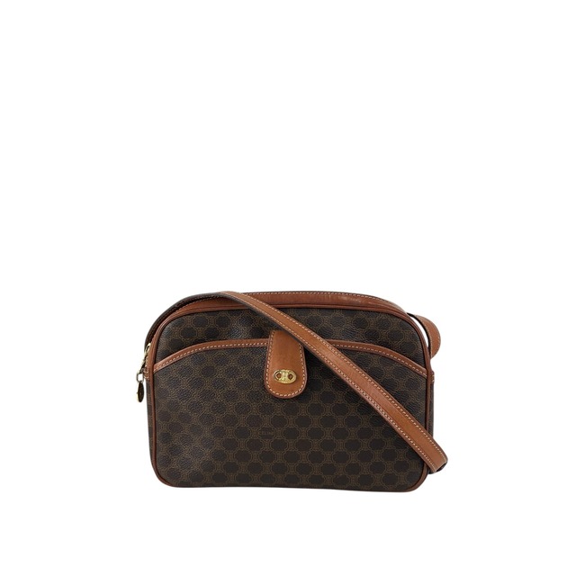 CELINE セリーヌ マカダム ショルダーバッグ ブラウン ブラゾン PVC レザー vintage ヴィンテージ オールド 26ppnb