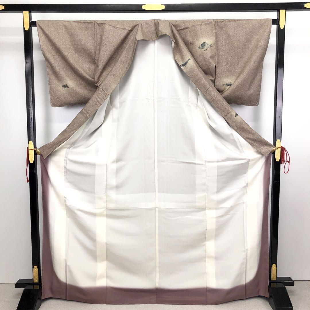 K-3030 紬着物 作家物 生つむぎ 魚 烏賊 蟹 薄小豆色 トールサイズ