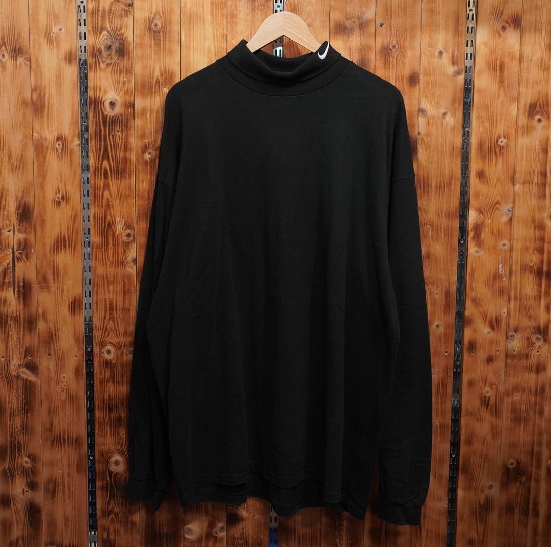 90s USA製 nike ロゴ ハイネック 長袖Tシャツ XXL/黒 ブラック ナイキ