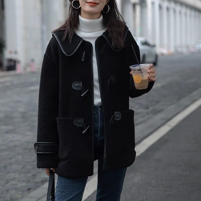 Sailor collar boa duffle coat 717｜レディース ダッフルコート（黒 