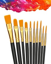 LIKENNY 画材筆 ペイントブラシ 10本セット 油絵筆 水彩筆 絵筆 アクリル絵の具 平型筆 丸筆 ナイロンの毛 画筆 短毛筆 大人&子供用 (ブラック)