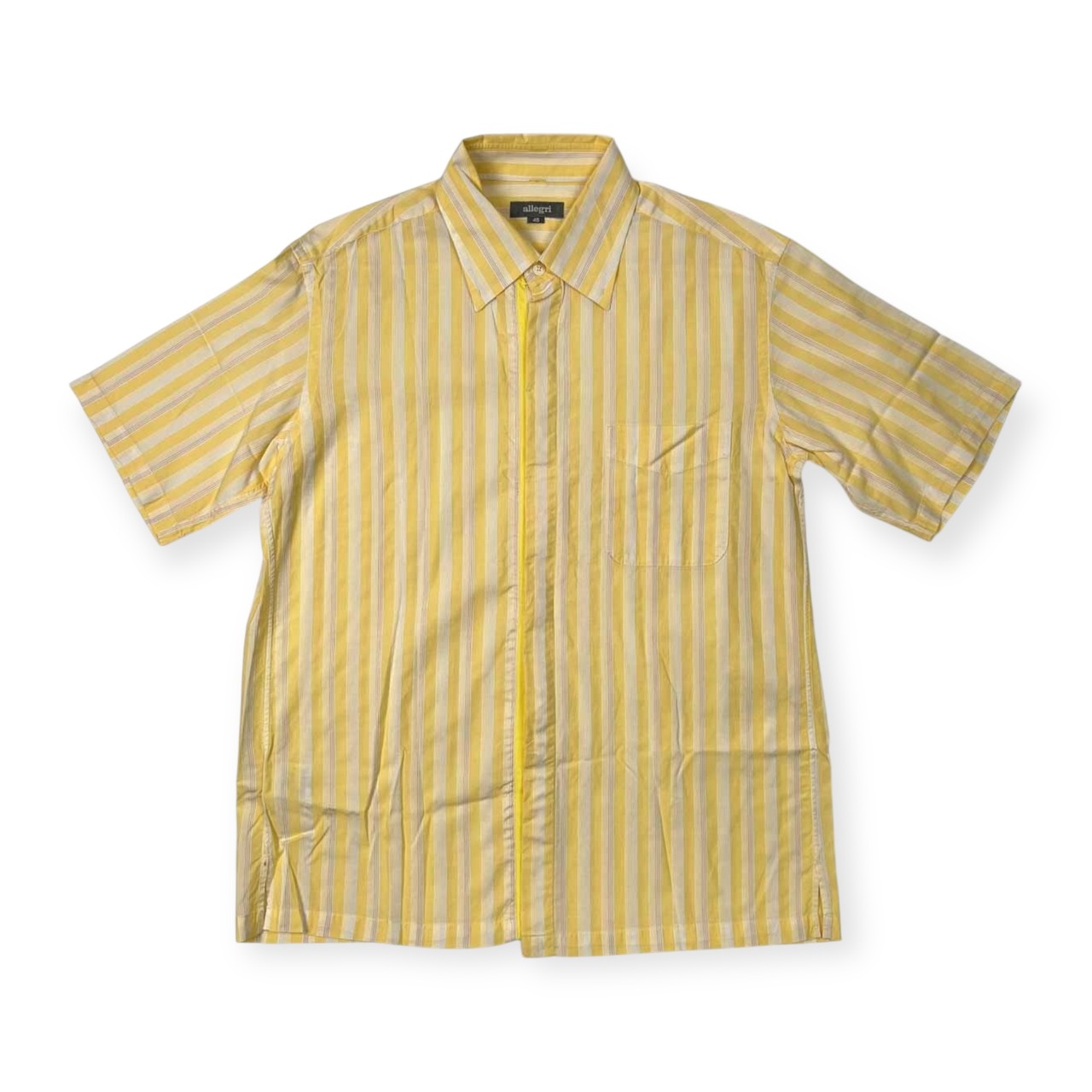 allegri アレグリ ストライプ 半袖シャツ サイズ 48(L) /イエロー/コットン&レーヨン/三陽商会