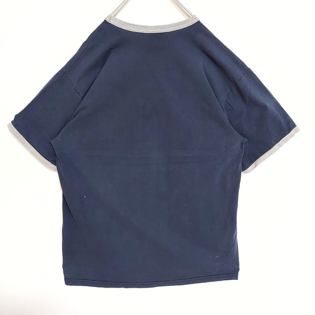 チャンピオン リンガーT プリントTシャツ ひび割れ 紺 グレー L チャンピオン リンガーT プリントTシャツ ひび割れ 紺 グレー L