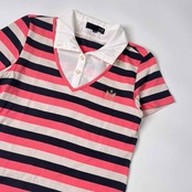 23区SPORT ニジュウサンクスポーツ 重ね着風 ボーダー 半袖シャツ ブラウス M/ピンク系 レディース ゴルフ