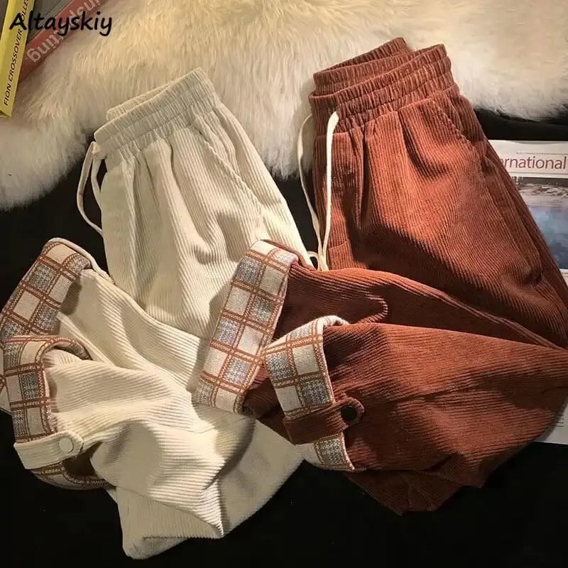 【新作】【送料無料】 カジュアルパンツ女性コーデュロイヴィンテージファッション和風オールマッチ袖口パッチワークシンプルストレート居心地の良い春オルシック 0328592169643