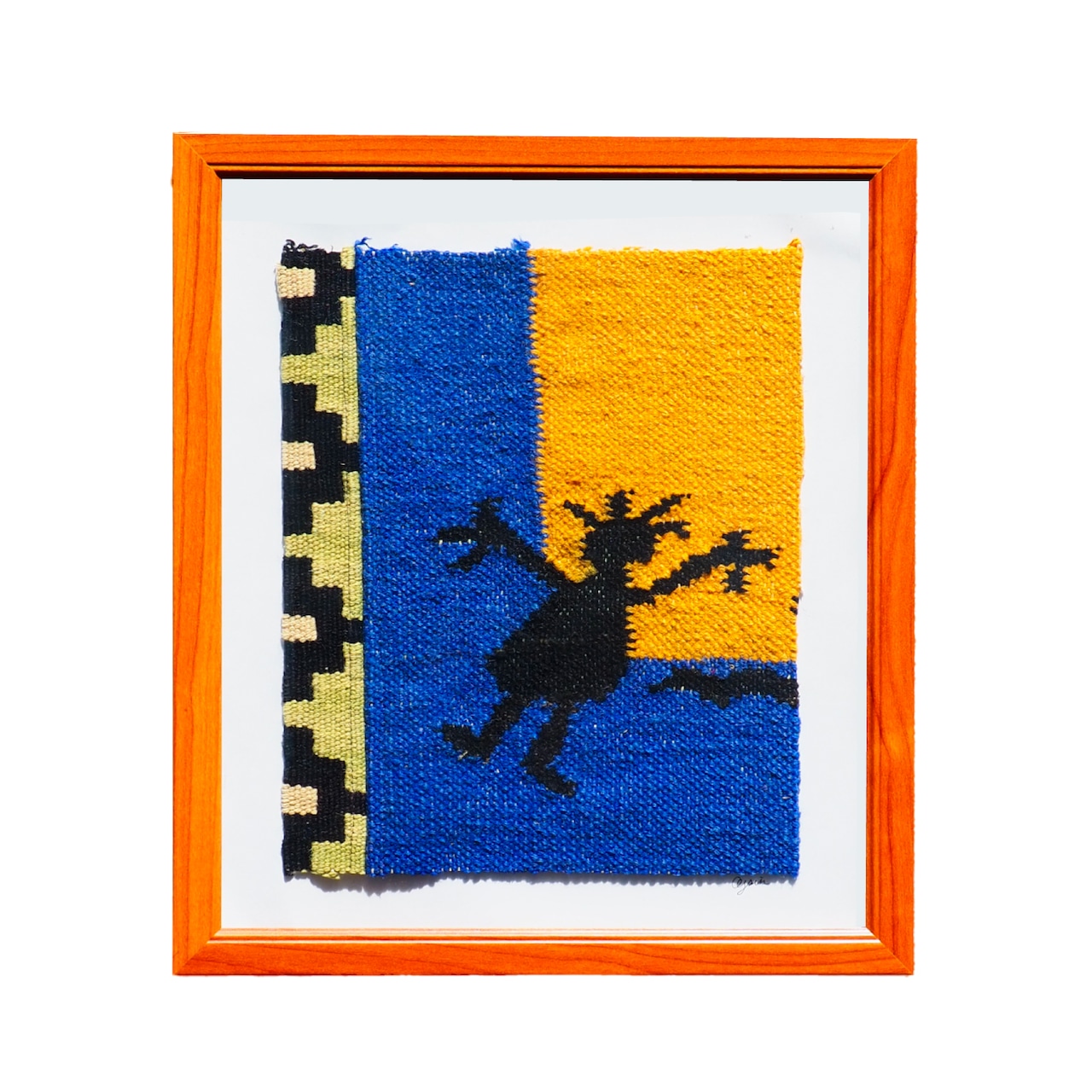Framed Kilim Art Featuring Geometric Patterns and Human Figures