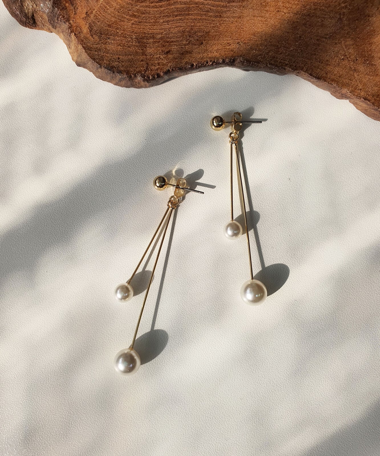 2連 チェーン パール ドロップピアス 真鍮 韓国製