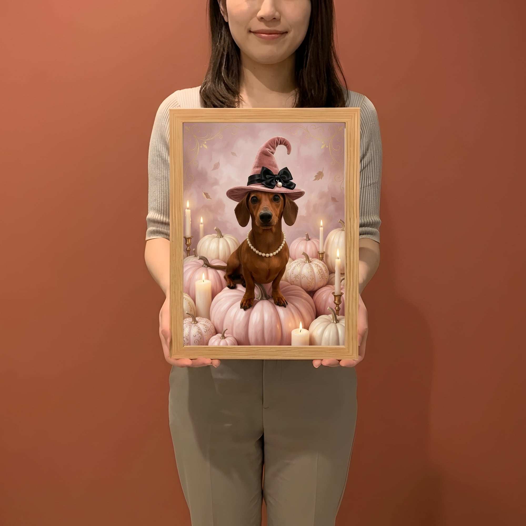 犬（ミニチュアダックスフンド）のハロウィン限定アート A4額装