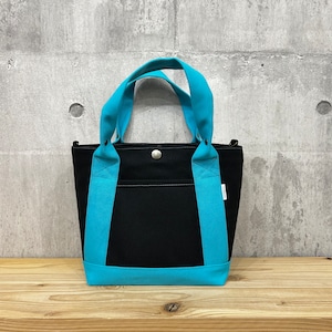 .+*クシャッと持ち手*+.末広トートバッグ 【ブラック×スカイブルー】