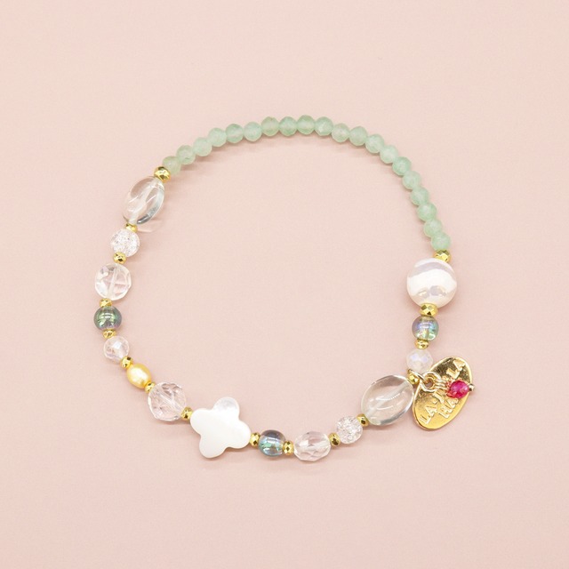 【Flames of Crimson】人工ルビー×グリーンアメシスト×レモンクォーツ×ホワイトオニキス ブレスレット