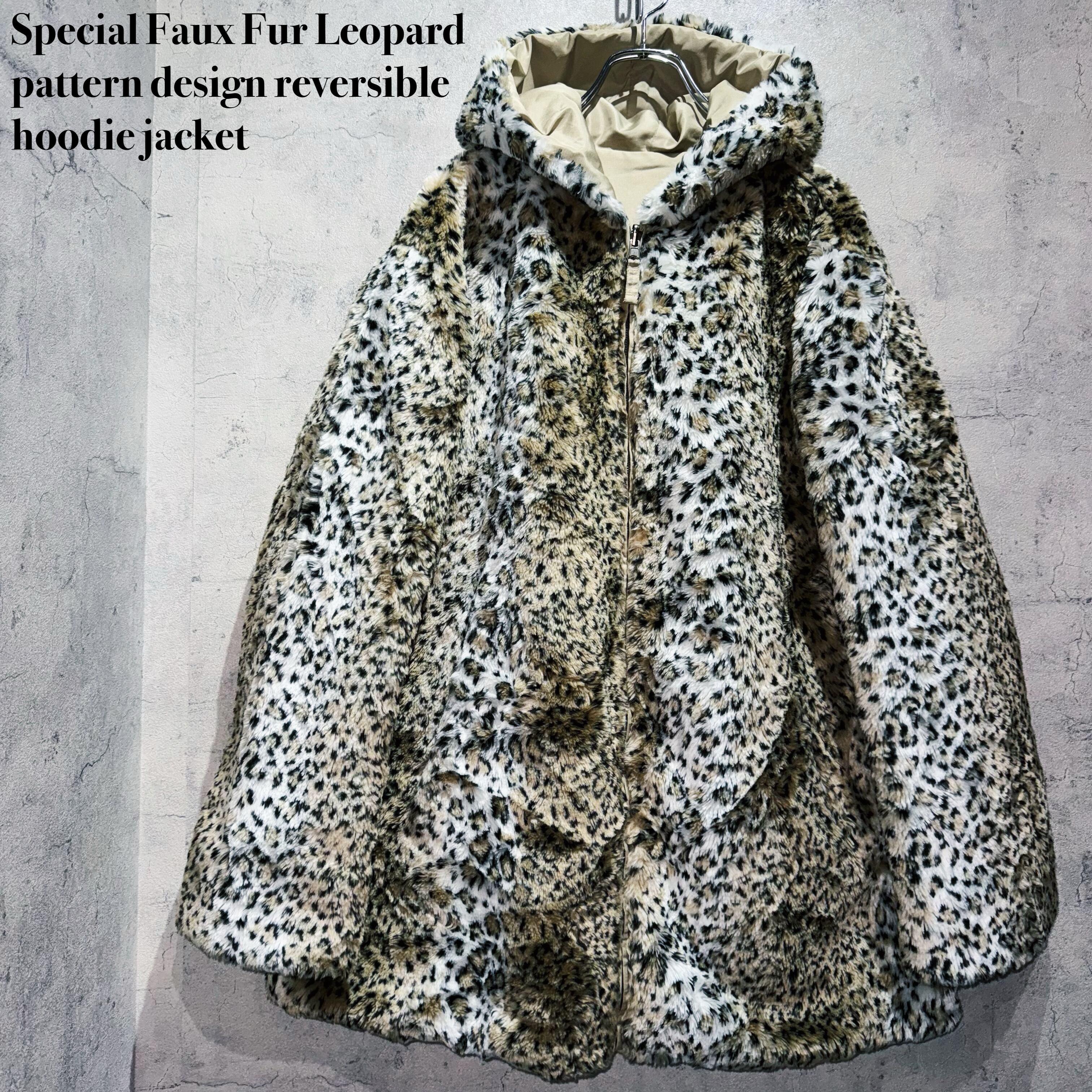 Special Faux Fur Leopard pattern design reversible hoodie jacket