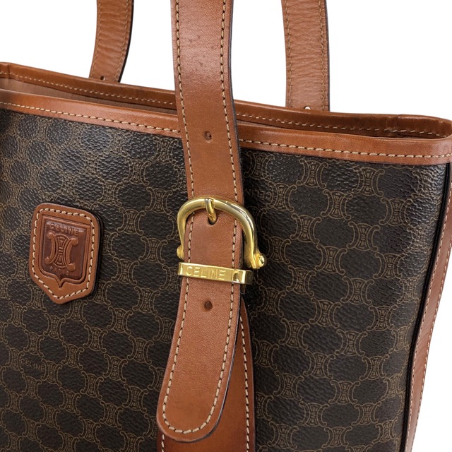 CELINE セリーヌ マカダム トートバッグ ブラウン ブラゾン型押し PVC レザー vintage ヴィンテージ オールド wfn3fv