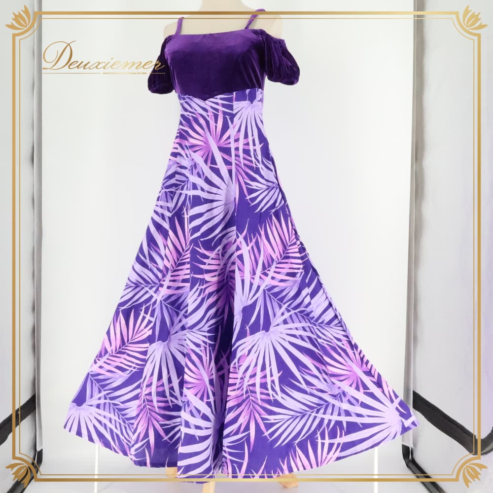 極美品✨シーシーファッションズハワイ製フラダンス ドレス 紫 白 パフスリーブ CC Fashions | ダンス 衣装 deuxiemer