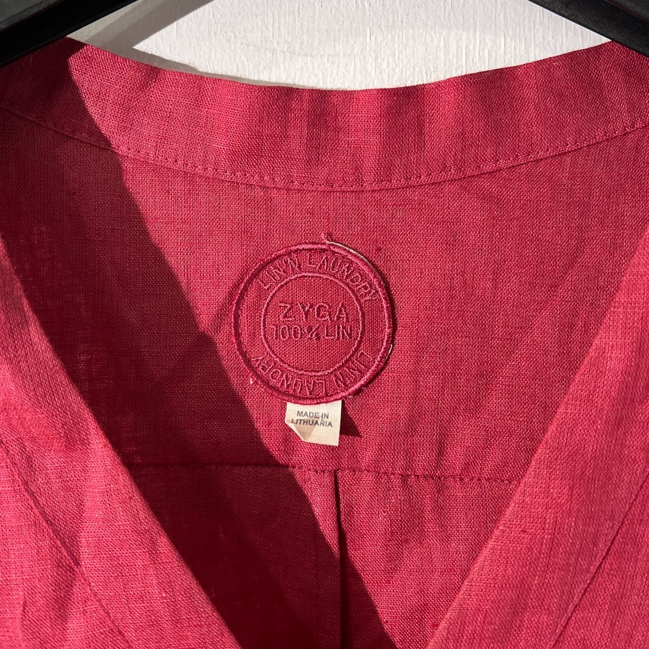 ZYGA Lin’n Laundry スパンコール リネン100% ズィガ ノースリーブ ロング ワンピース 40/M /レッド系/リトアニアリネン