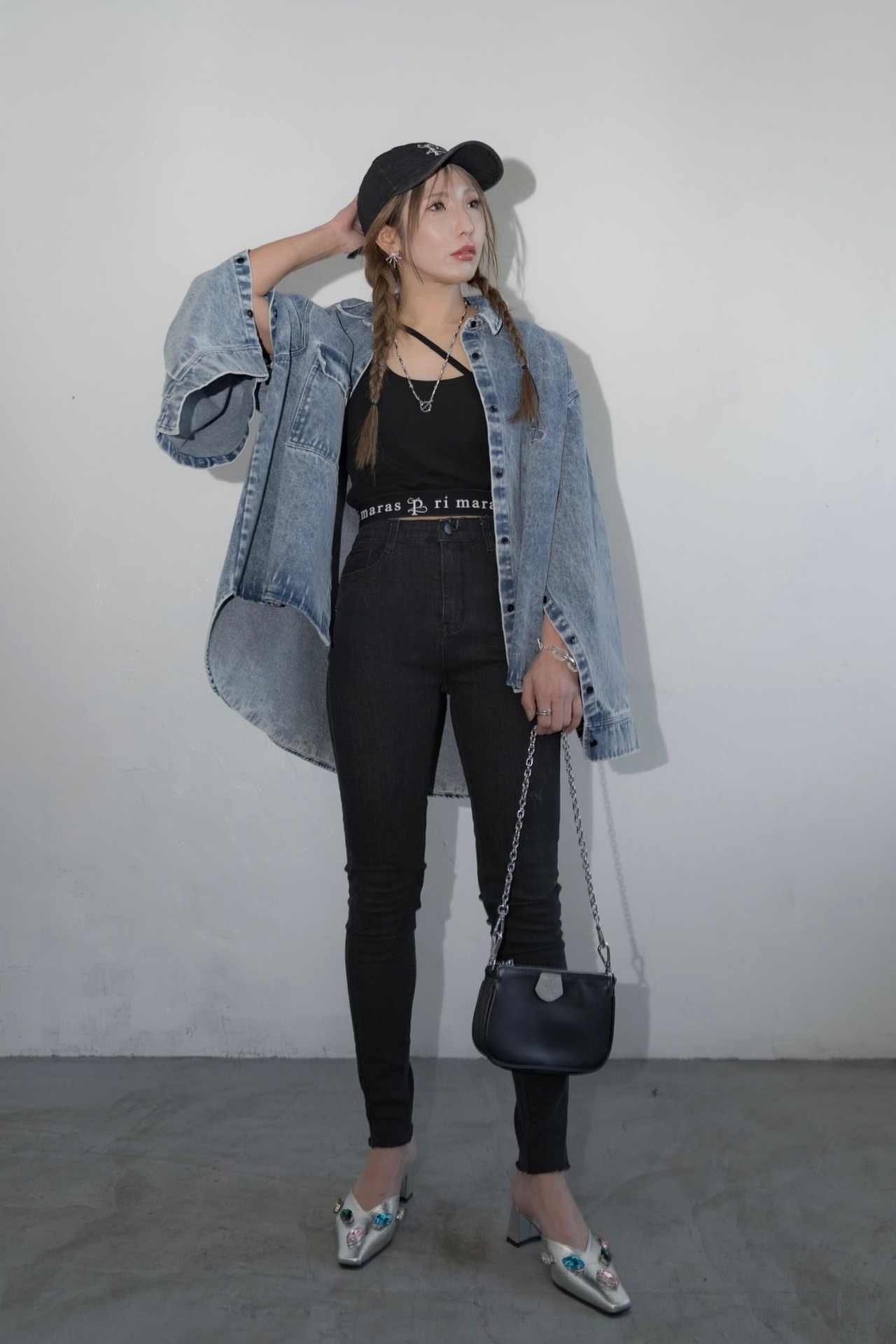 Washed hem stretch skinny denim PT/Wash Black
