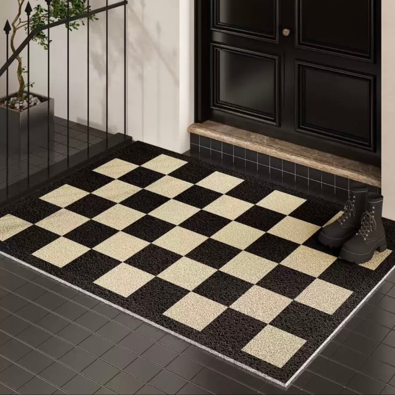 玄関マット 屋外 室内用 ドアマット パターン柄 ラグ 絨毯 滑り止め 洗える お手入れ簡単 おしゃれ モダン 泥落とし フリーカット ベージュ