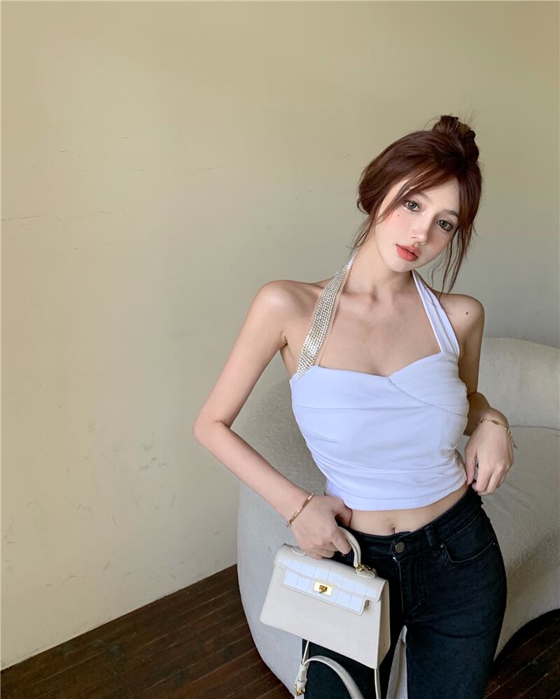 ホルターショートサマーノースリーブトップス 夏物 ピュア ガールズファッション51100200678