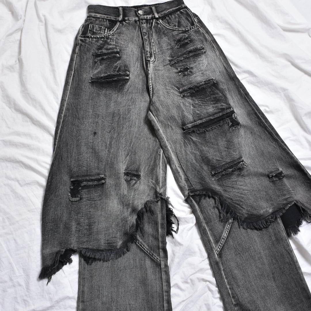 新作】フェイクレイヤードダメージデニムパンツ | VOLCAN&APHRODITE