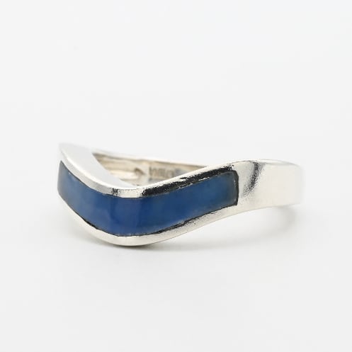 Blue Enamel Inlay Wavy Style Ring #14.0 / China