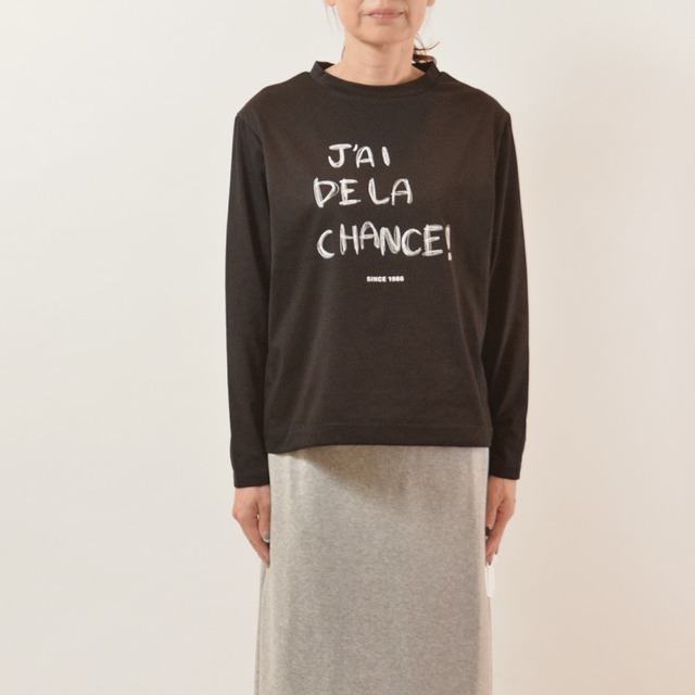 【１色】MARIED'OR　モックネック ロゴプリント ロングスリーブTシャツ　色：ブラック　商品番号：45300