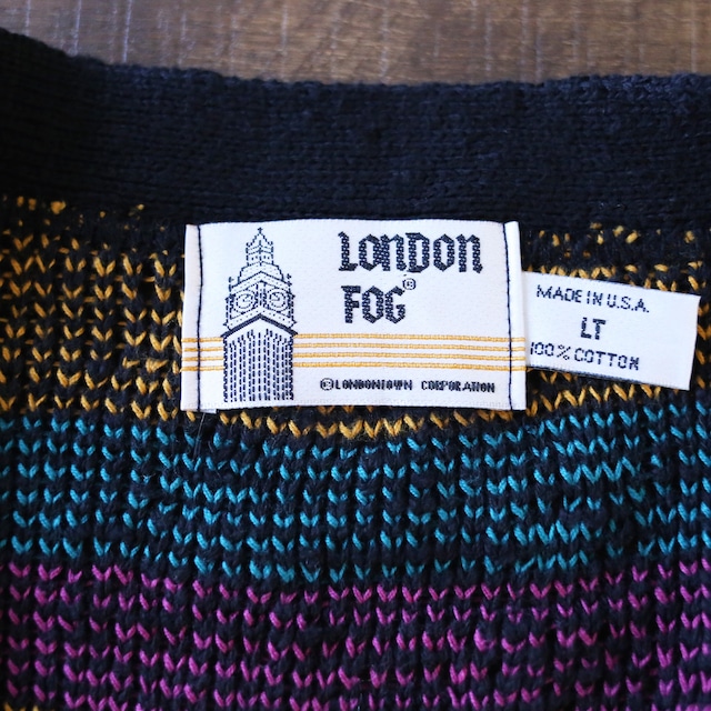 "LONDON FOG" psychedelic multi color design loose silhouette knit cardigan