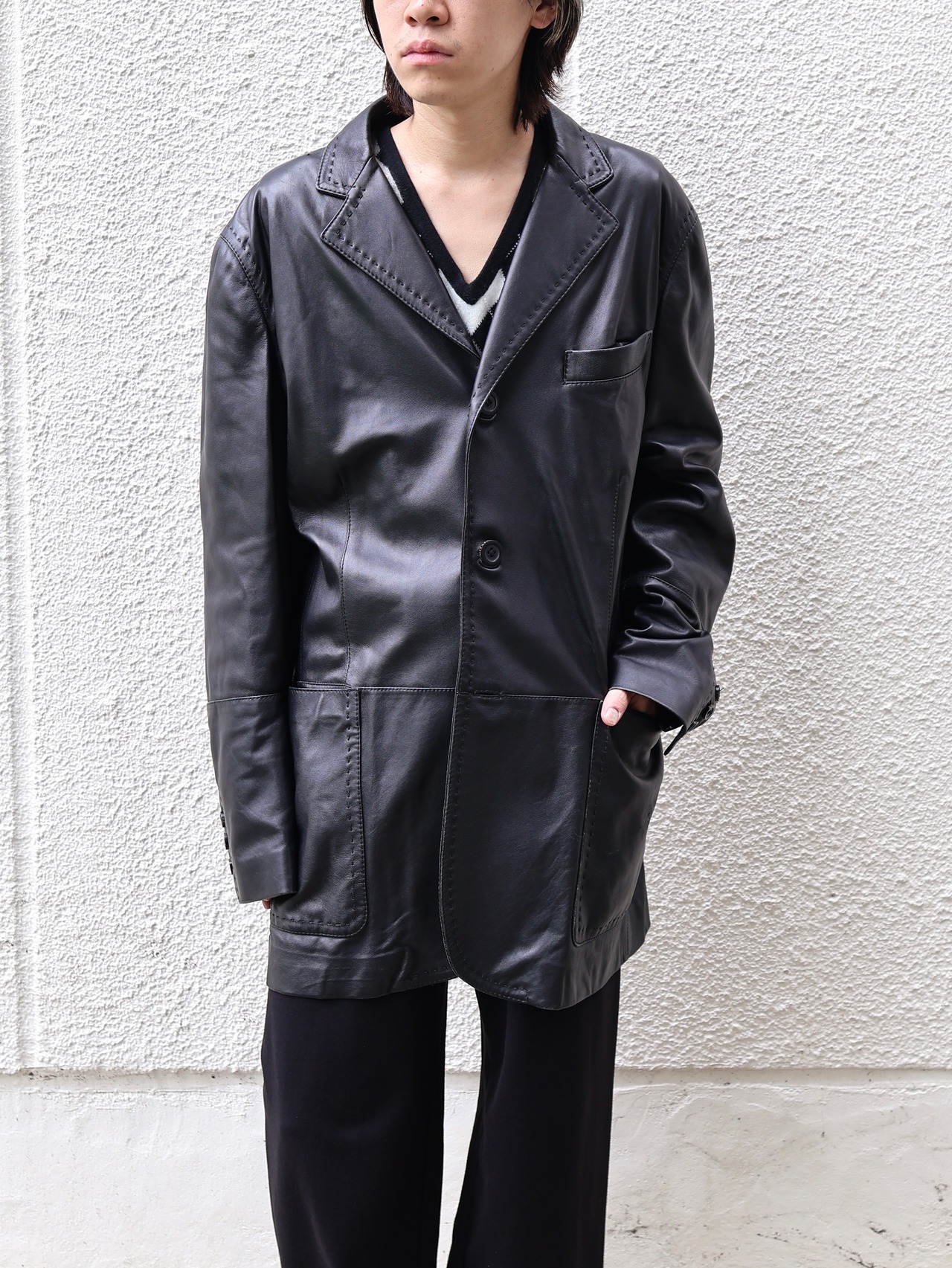 【gianfranco ferre】leather long tailored jacket