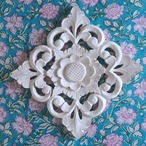 ブロックプリント生地【50cm単位】インド綿  花柄 ターコイズブルー×ピンク#57830-BL1